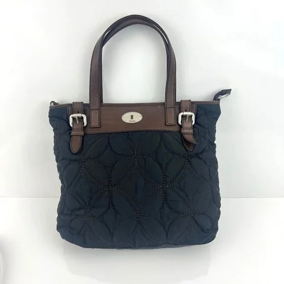 Fossil Key - Per Black  Quilted Nylon Handbag with Detachable Shoulder Strap - Picture 2 of 12